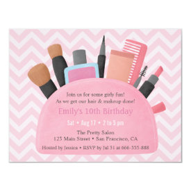 Makeup Pouch Girls Birthday Party Invitations