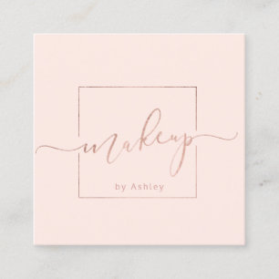 Makeup premade logo modern blush pink minimalist square business card