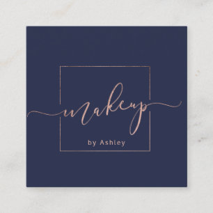 Makeup premade logo modern navy blue minimalist square business card