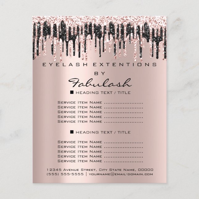 Makeup Price List  Rose Glitter Lashes Black Drips Flyer (Front)
