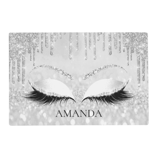 Makeup Princess Eyelash Drips Glitter Name Placemat (Front)