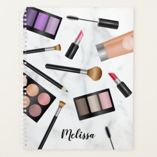 Makeup Products Flatlay Illustration With Name Planner