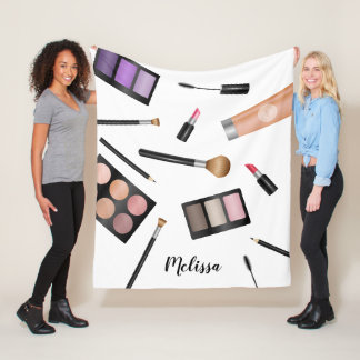 Makeup Products Illustration & Personalized Name Fleece Blanket