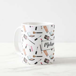 Makeup Products Pattern With Personalized Name Coffee Mug