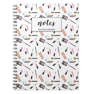 Makeup Products Pattern With Personalized Name Notebook