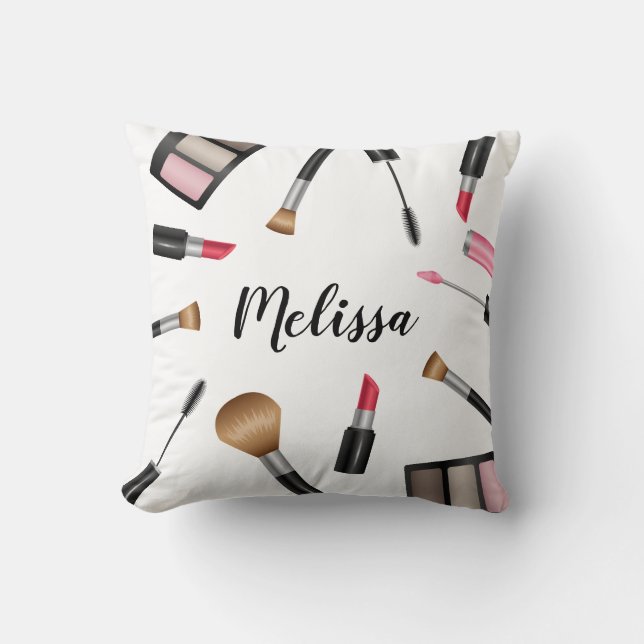 Makeup Products With Personalized Name Throw Pillow (Front)