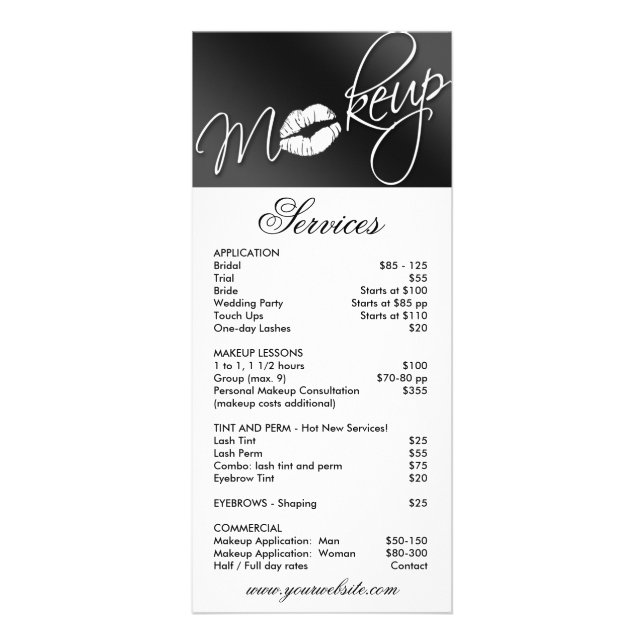 Makeup Rack Card Beauty Cosmetologist Service Menu (Front)