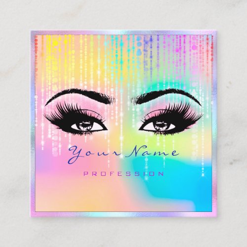 Makeup Rainbow Professional Eyeash Holograph Pink Square Business Card