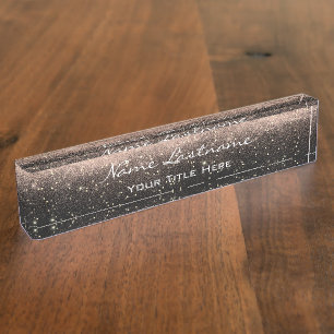 Makeup Rose Esthetician Beauty Black Gold Blush Desk Name Plate