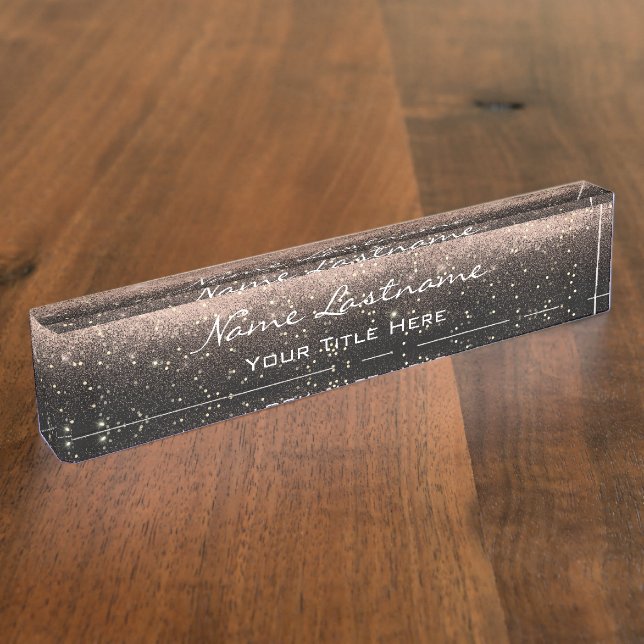 Makeup Rose Esthetician Beauty Black Gold Blush Desk Name Plate (Side)