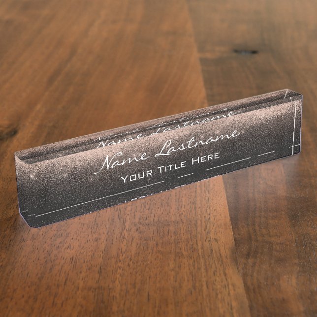 Makeup Rose Esthetician Beauty Black Gold Confetti Desk Name Plate (Side)