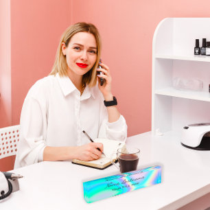 Makeup Rose Esthetician Beauty Holograph Unicorn Desk Name Plate