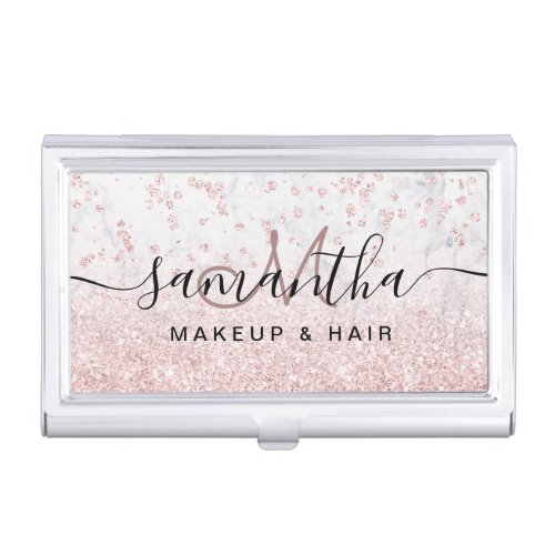 Makeup rose gold glitter marble sparkle confetti business card case