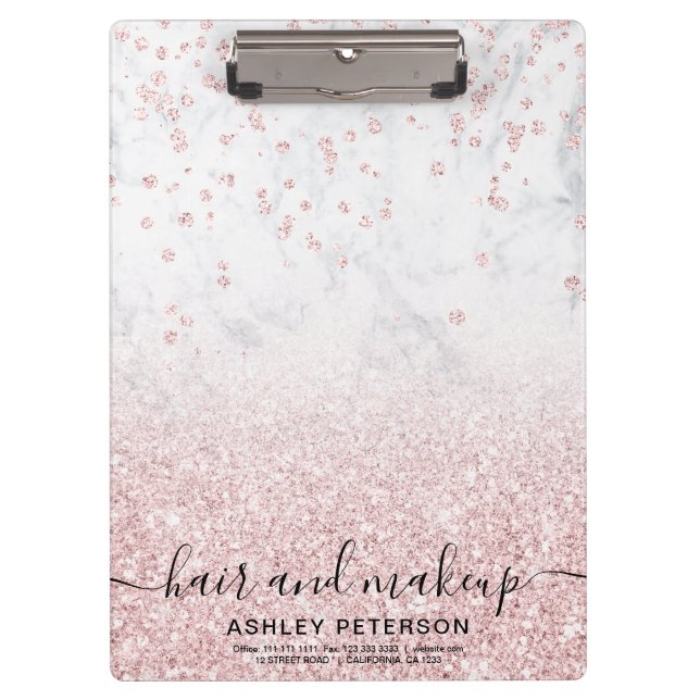 Makeup rose gold glitter marble sparkle confetti clipboard (Front)