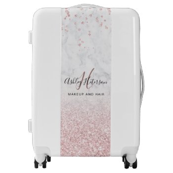 Makeup Rose Gold Glitter Marble Sparkle Confetti Luggage by girly_trend at Zazzle