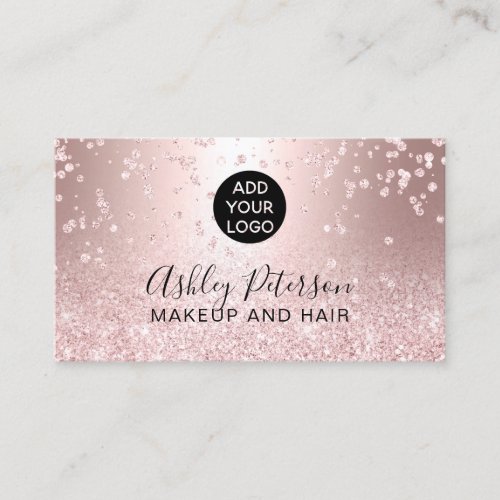 Makeup rose gold glitter metallic chic logo business card