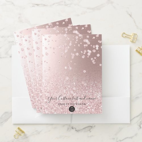 Makeup rose gold glitter metallic confetti logo pocket folder