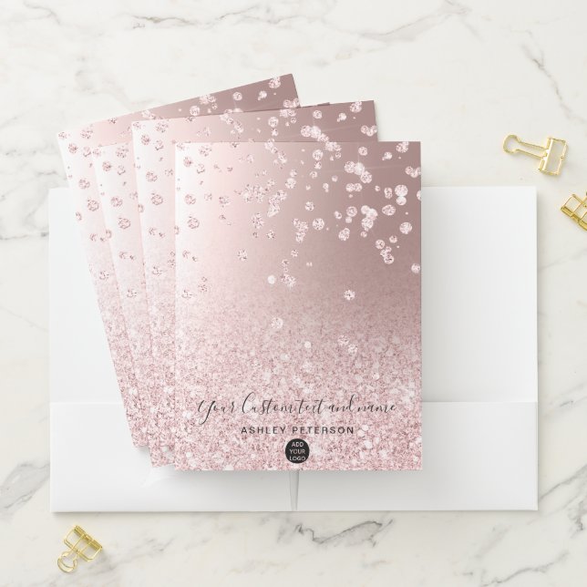Makeup rose gold glitter metallic confetti logo pocket folder (In Situ)
