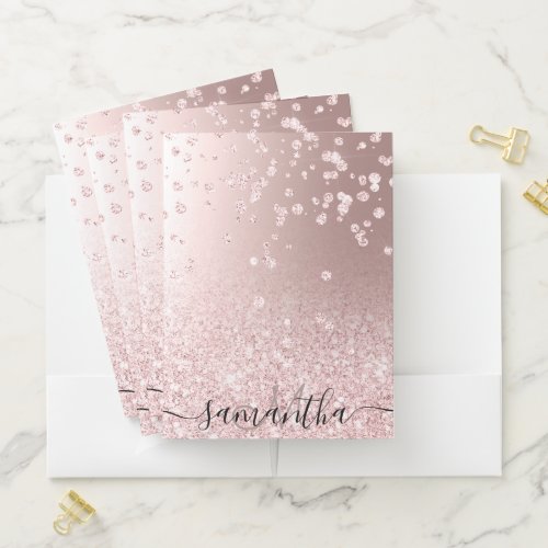 Makeup rose gold glitter metallic confetti pocket folder