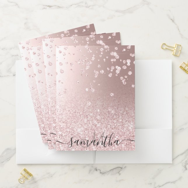 Makeup rose gold glitter metallic confetti pocket folder (In Situ)