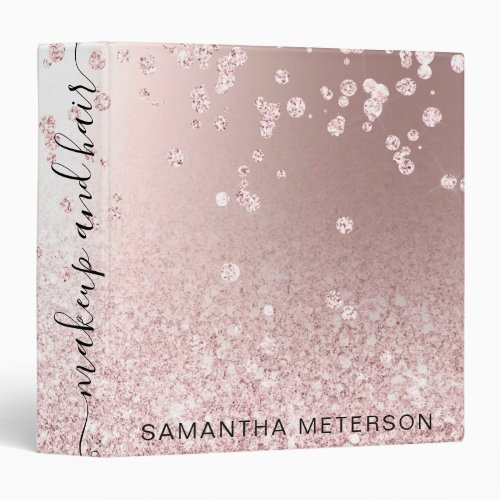 Makeup rose gold glitter metallic sparkle confetti 3 ring binder