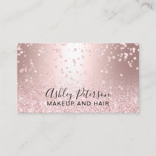 Makeup rose gold glitter metallic sparkle confetti business card