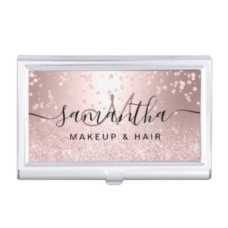 Makeup rose gold glitter metallic sparkle confetti business card case