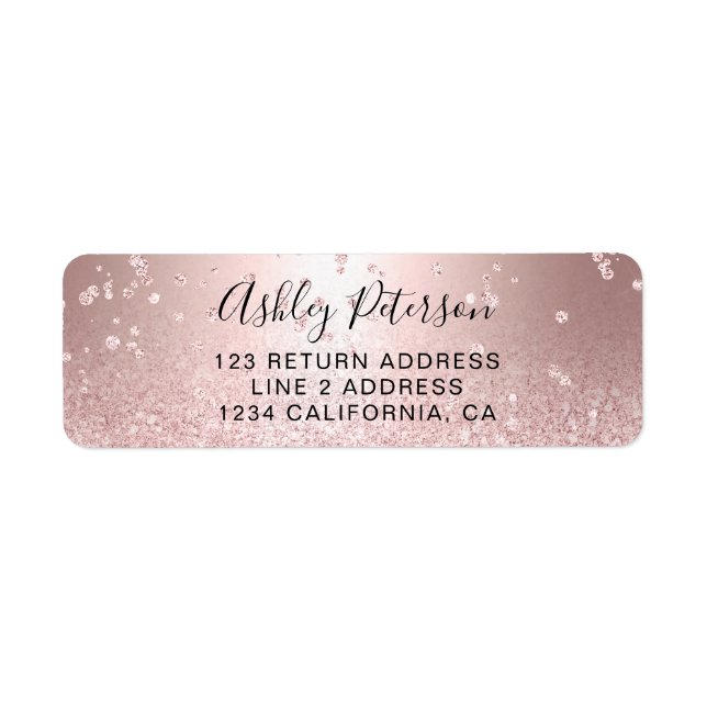 Makeup rose gold glitter metallic sparkle confetti label (Front)