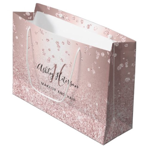 Makeup rose gold glitter metallic sparkle confetti large gift bag