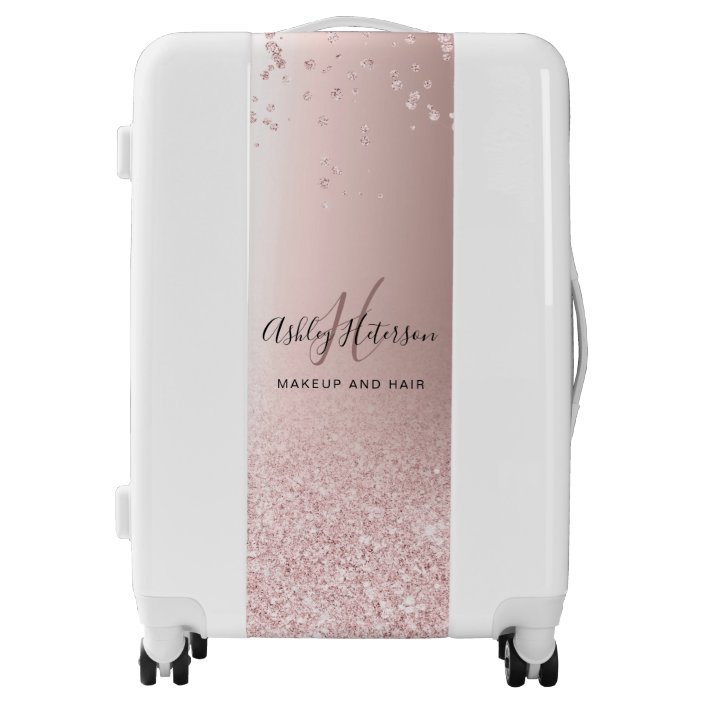 rose gold glitter suitcase