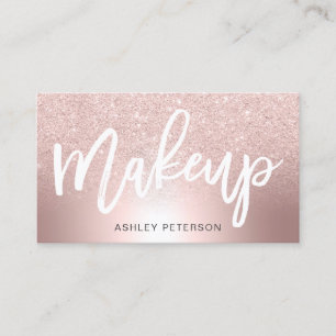 Makeup Rose gold glitter ombre metallic foil Business Card