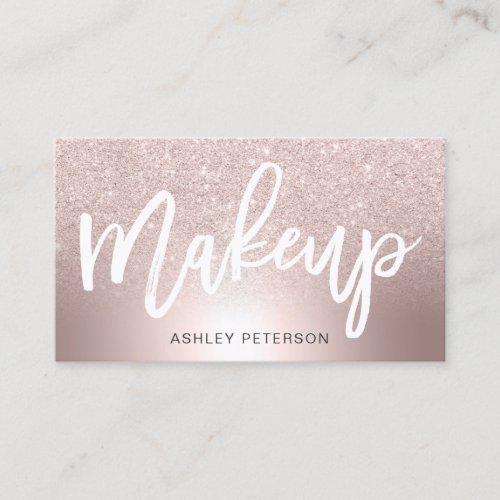 Makeup Rose gold glitter ombre metallic foil Business Card
