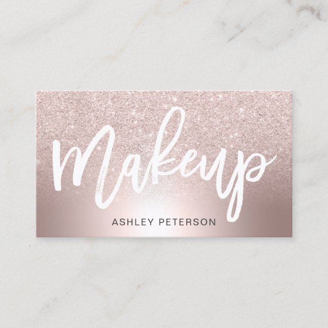 Makeup Rose gold glitter ombre metallic foil Business Card (Front)