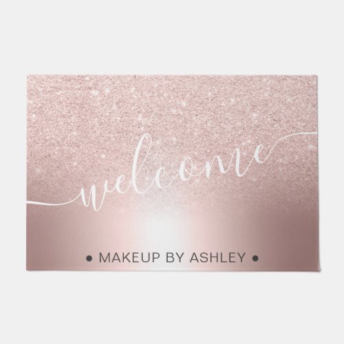 Makeup Rose gold glitter ombre metallic welcome Doormat