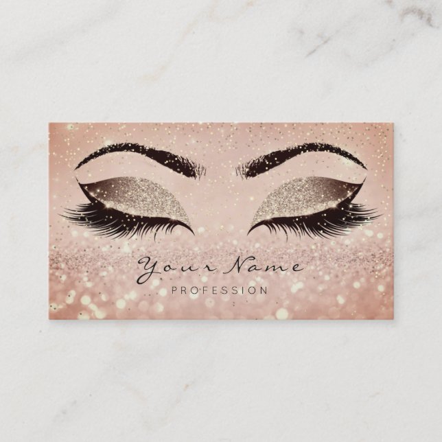 Makeup Rose Gold Lashes Extension Studio Glitter Appointment Card (Front)