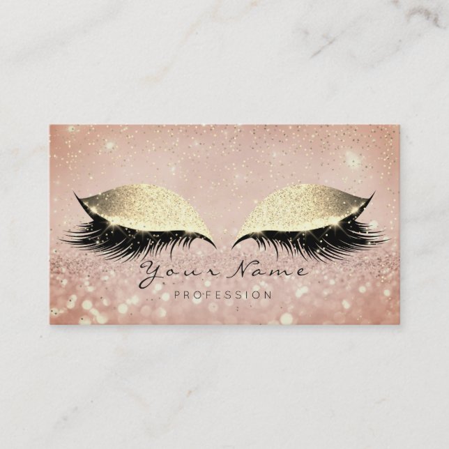 Makeup Rose Gold Lashes Extention Glitter Beauty Appointment Card (Front)