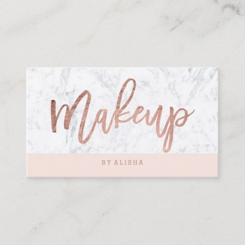 Makeup rose gold typography blush white marble business card