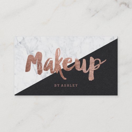 Makeup rose gold typography marble color block business card