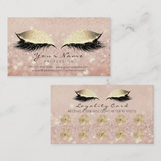 Makeup Rose Golden Lashes Extension Loyalty Card10 (Front/Back)