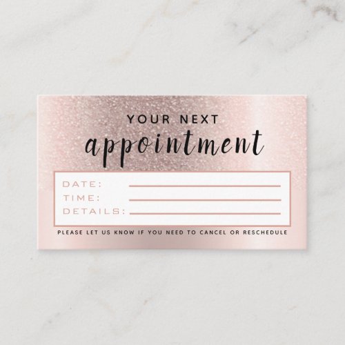 Makeup Salon Rose Gold Ombre Trendy Glitter Black Appointment Card