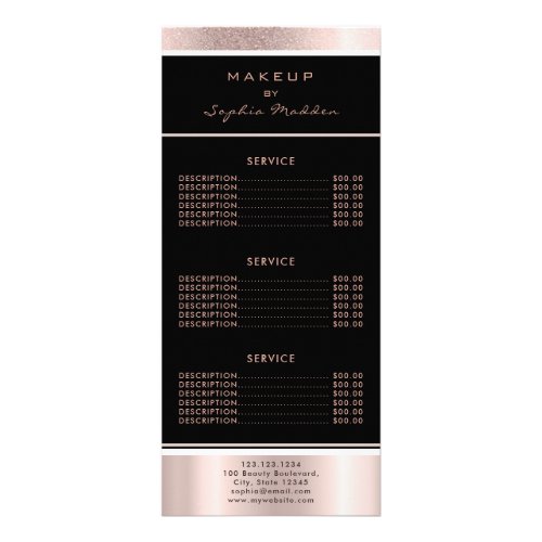 Makeup Salon Rose Gold Ombre Trendy Glitter Black Rack Card