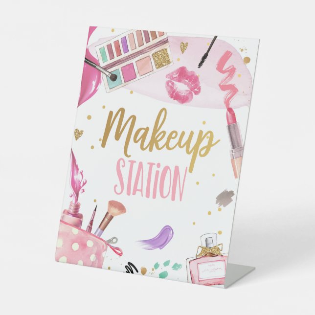 Makeup Station Spa Party Girl Glamour Birthday Pos Pedestal Sign (Front)