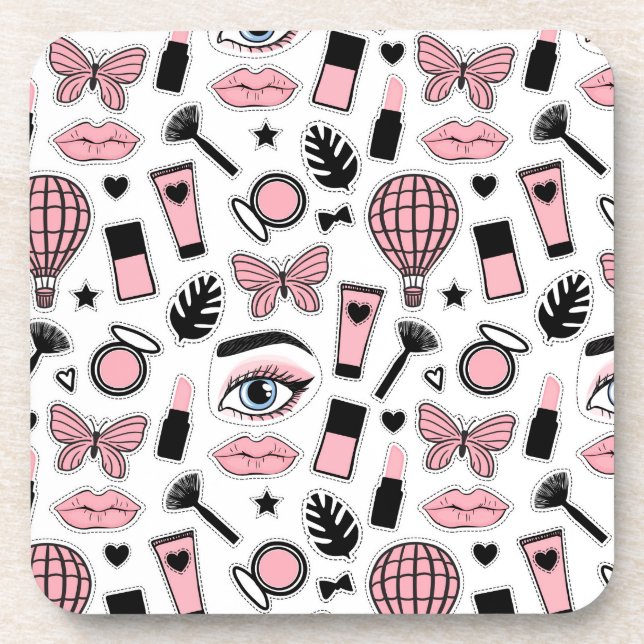 Makeup Sticker Pattern Beverage Coaster (Front)