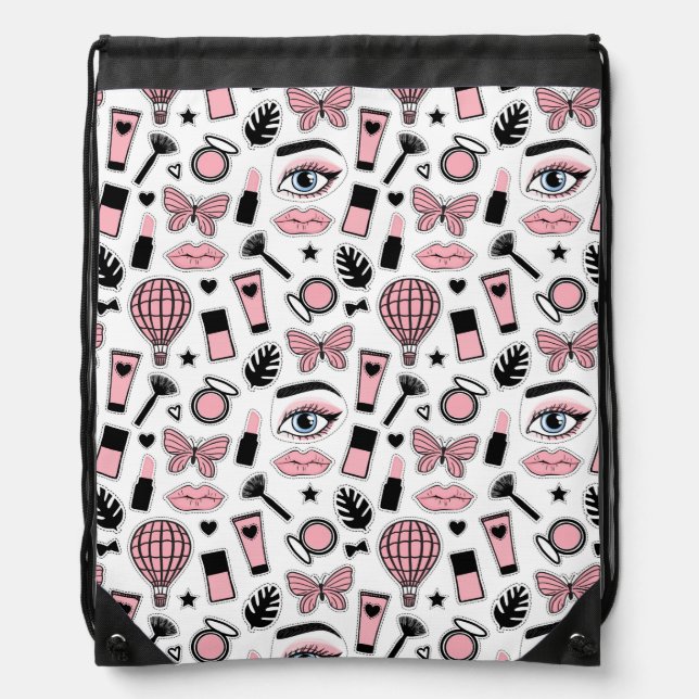 Makeup Sticker Pattern Drawstring Bag (Front)