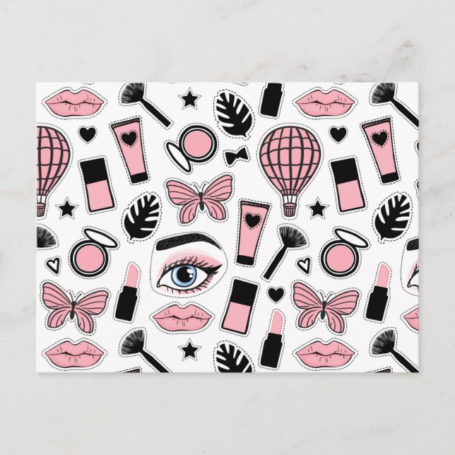 Makeup Sticker Pattern Holiday Postcard (Front)