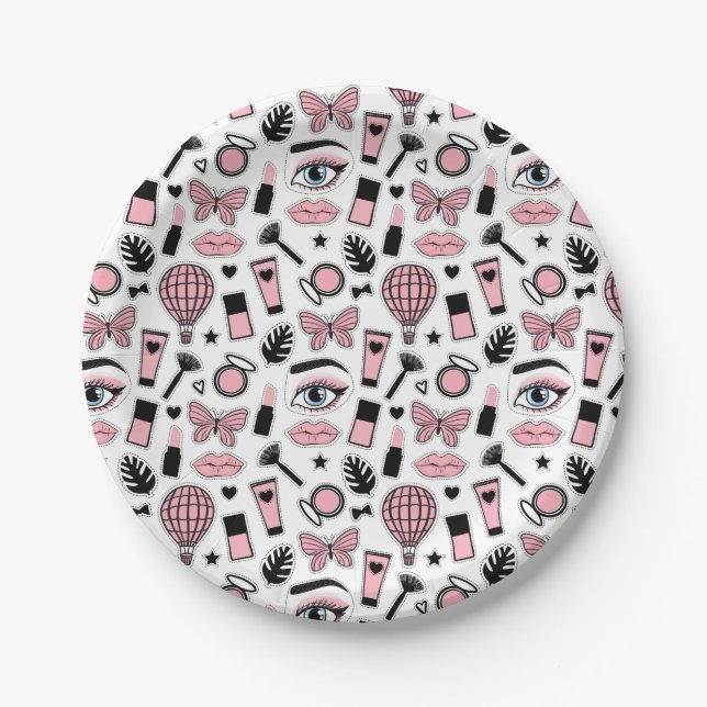 Makeup Sticker Pattern Paper Plates (Front)