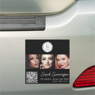 Makeup Studio Black White Logo QR Code 3 Photo Car Magnet