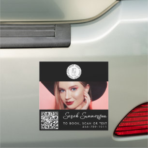 Makeup Studio Black White Logo QR Code Photo Car Magnet