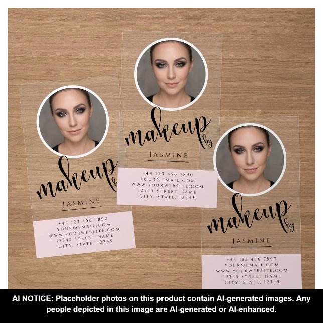 Makeup Studio Blush Pink Black Script Photo Clear Business Cards (Creator Uploaded)