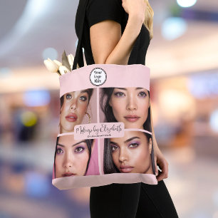 Makeup Studio Blush Pink Script 4 Photo Your Logo Tote Bag